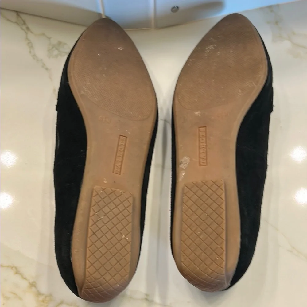 Talbots Black Suede Pointed Tassel Loafers